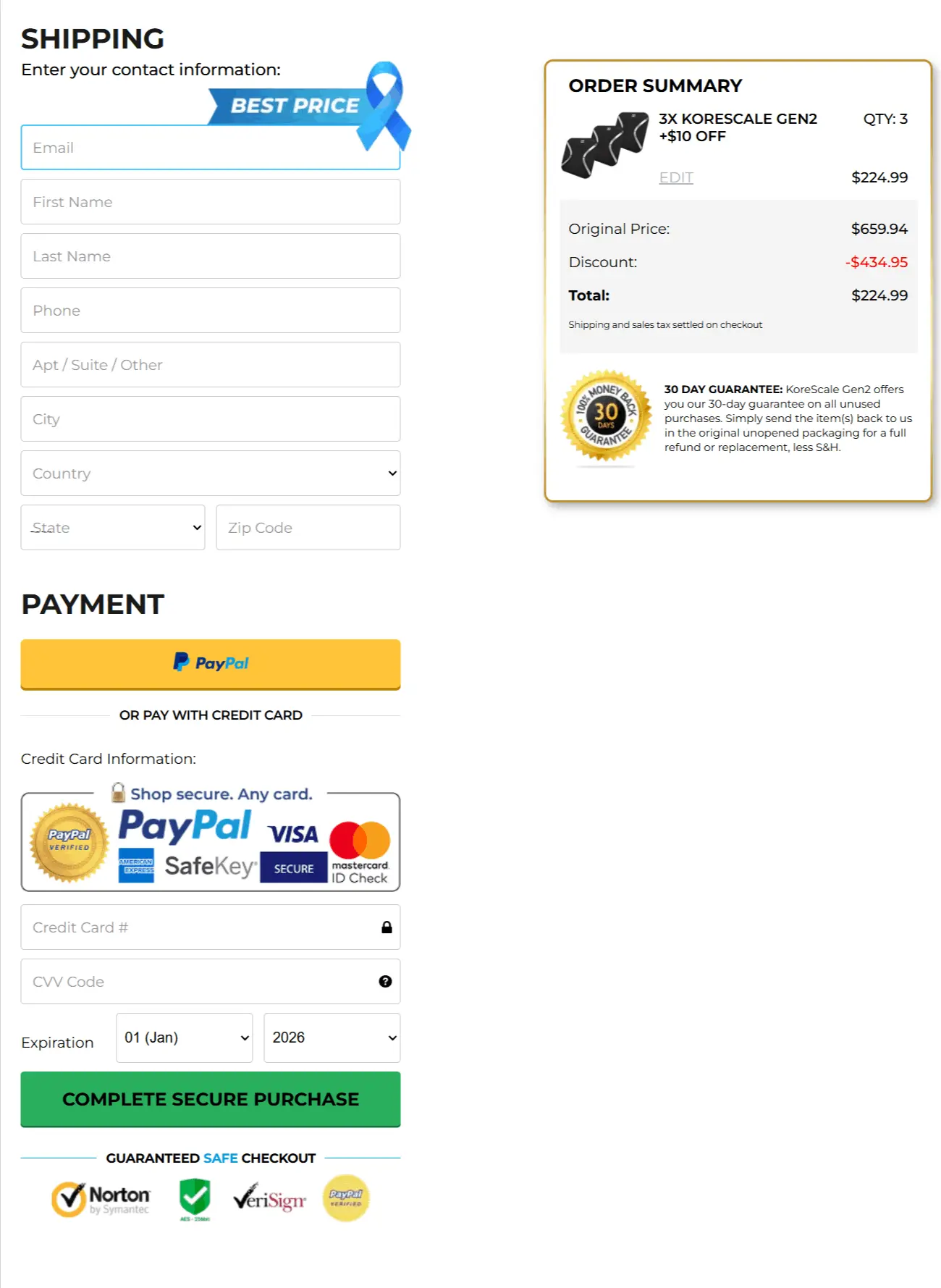 KoreScale secure checkout page